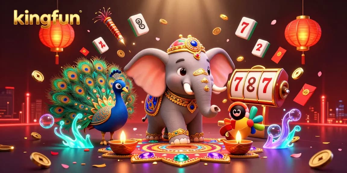 Join the kingfun gaming adventure with vibrant characters and casino excitement featuring dynamic slot elements.