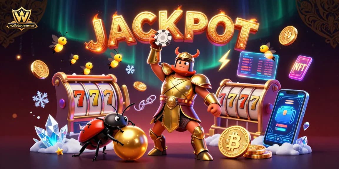 Spin to win at wallaseycemetery with vibrant slots, crypto coins, and a victorious beetle!