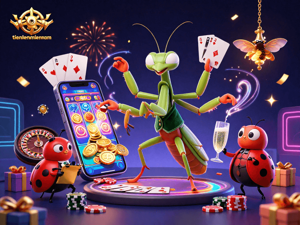 Play exciting games at tienlenmiennam with 3D characters dealing cards and pouring champagne.