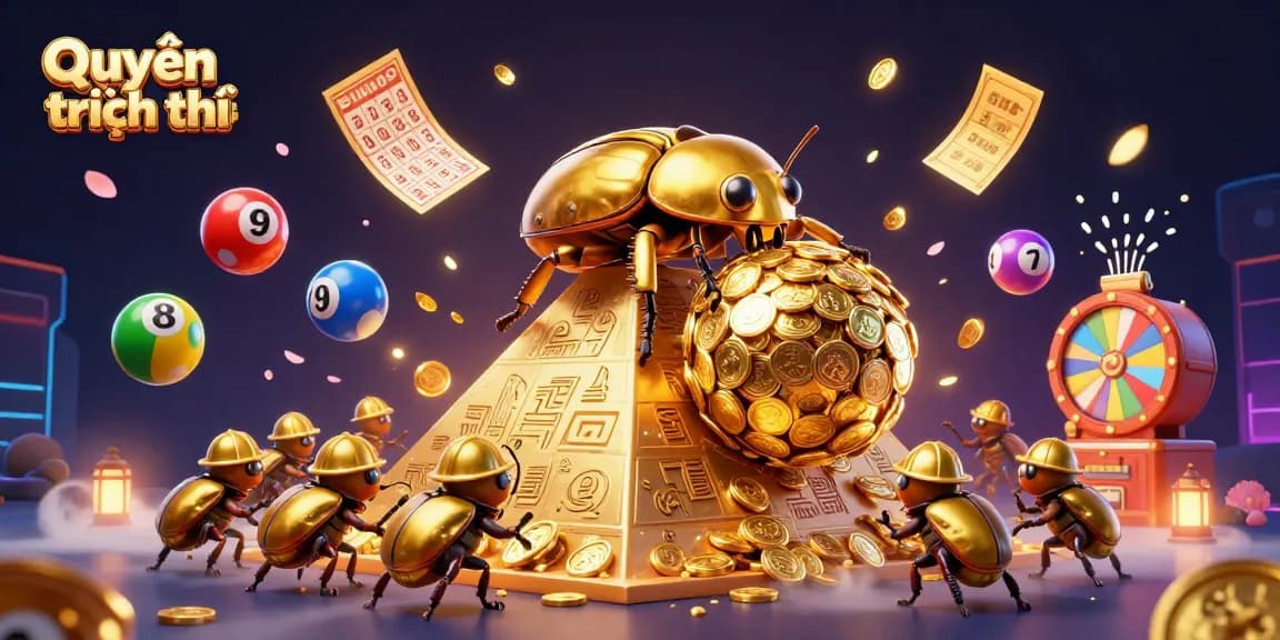 Engage in exciting gaming adventures while ensuring Quyền riêng tư and security through our vibrant illustrated scene depicting a gold beetle amidst a dynamic casino backdrop.