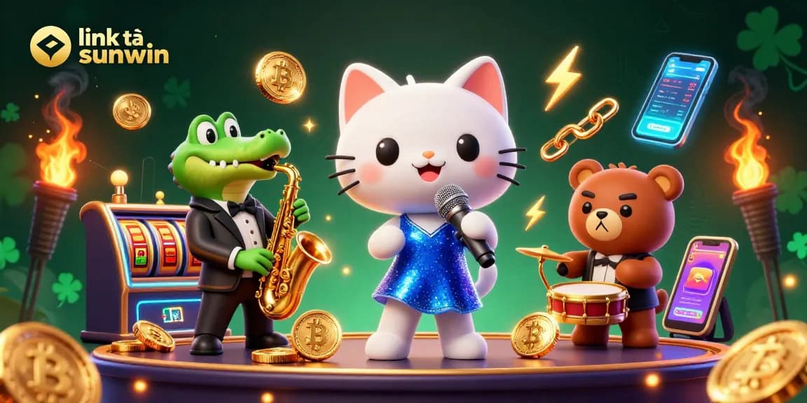 Experience gaming thrills with link tải sunwin in this vibrant casino illustration featuring dynamic characters.