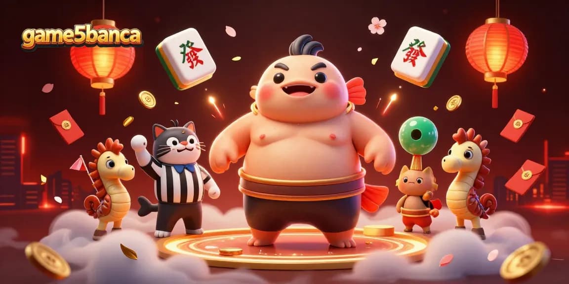Engage with game5banca's thrilling underwater casino adventure featuring a sumo fugu and lively spectators.