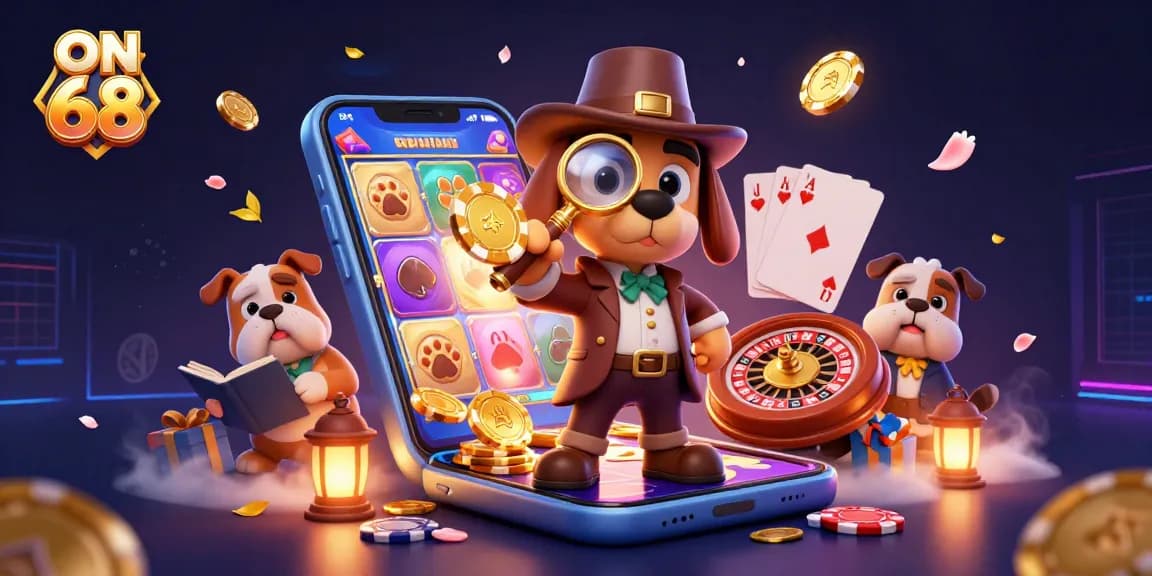 Engage with ON 68 as a detective duo uncovers poker chip treasures in a vibrant casino scene.