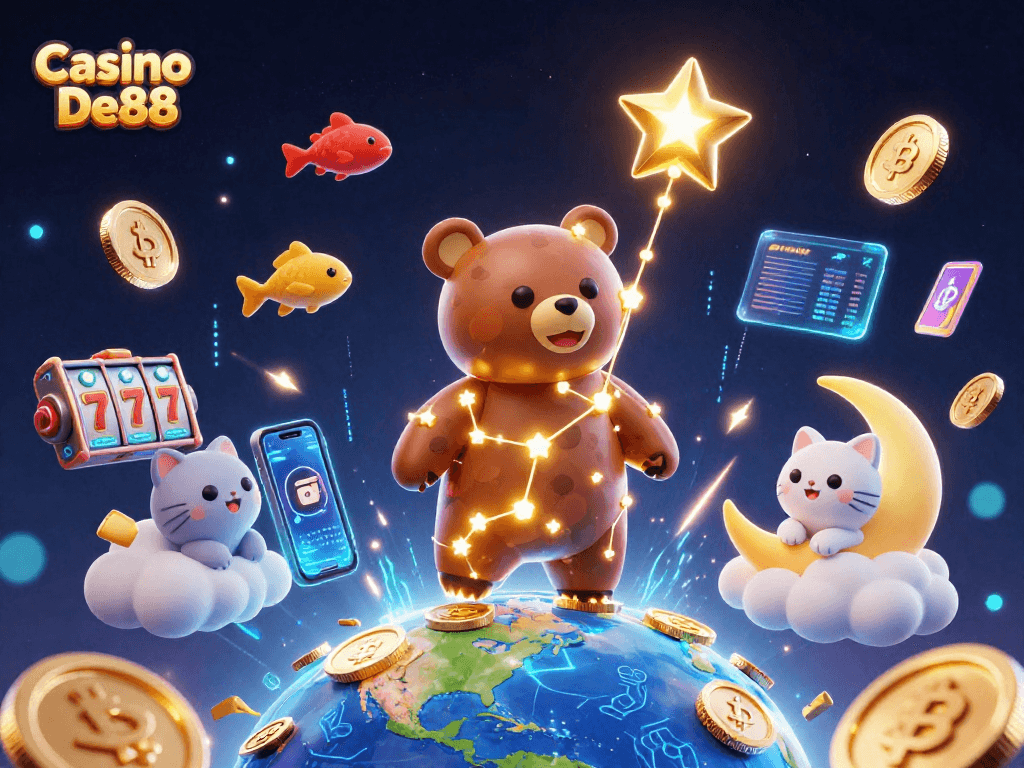 Experience thrilling gameplay at Casino De88 with vibrant 3D elements and cosmic characters.