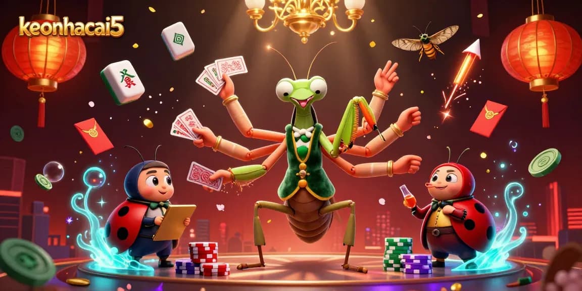 Experience high-stakes action with keonhacai5 in this vibrant casino scene featuring card sharp characters.