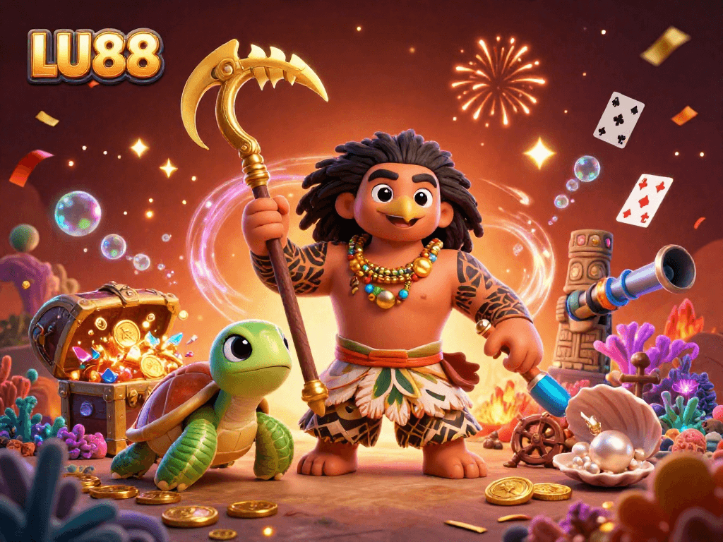 Experience LU88's thrilling underwater adventure with a demigod and turtle, diving for treasures!