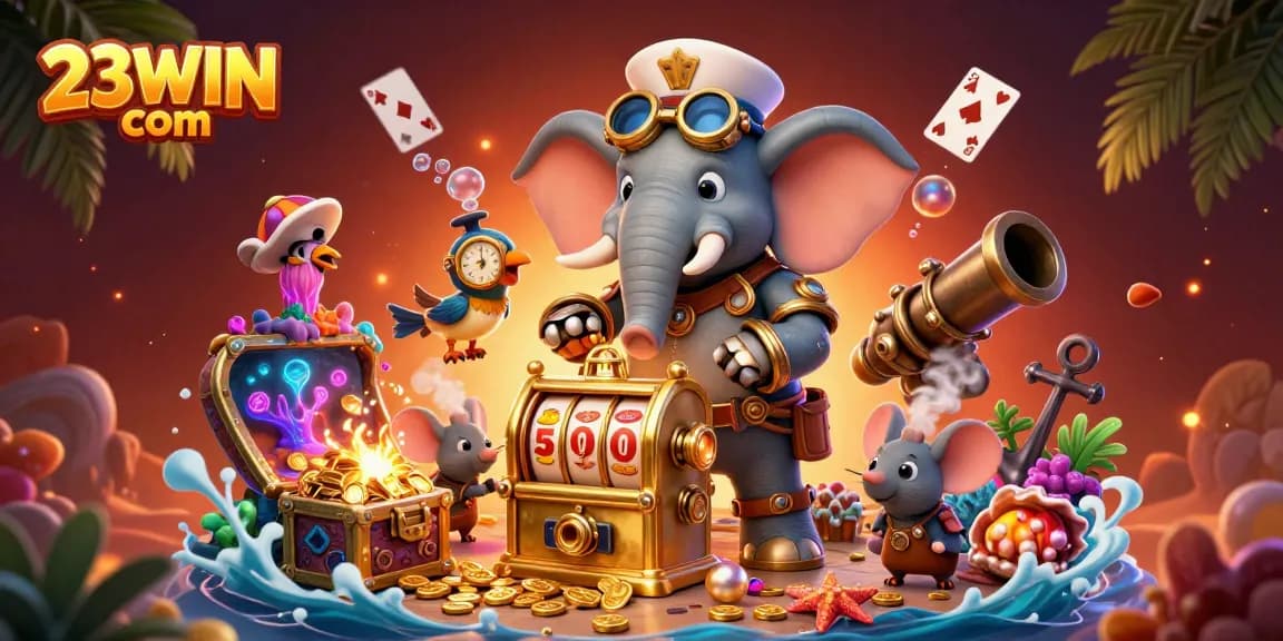 Experience thrilling wins at 23WIN com with a steampunk-themed slot machine adventure.