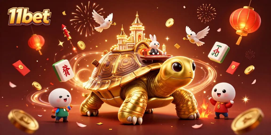 Play and win at 11bet with a spectacular casino scene featuring festive elements.