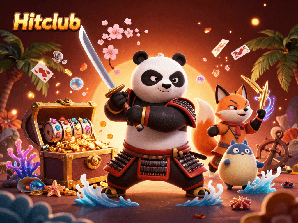 Win big with Hitclub at this vibrant casino-themed 3D illustration showcasing exciting game elements.