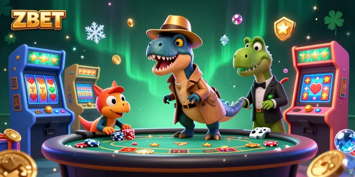 ZBET velociraptor card counter blends in at a blackjack table with casino elements and a playful design.