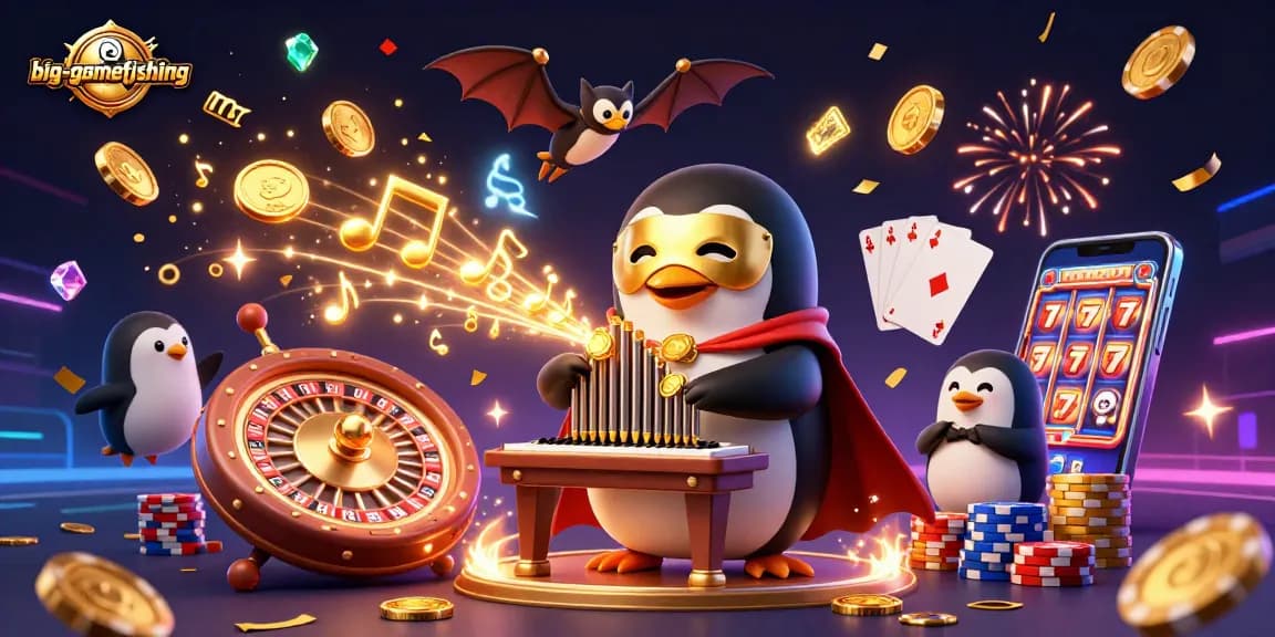 Immerse in big-gamefishing with a vibrant scene showcasing a festive casino extravaganza.