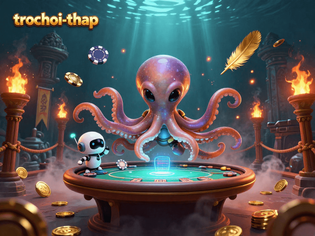 Play thrilling games and conquer the tower in trochoi-thap, featuring vibrant and dynamic alien characters.