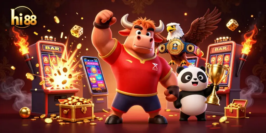 Winning big at hi 88 with fortune symbols and vibrant casino elements in action.