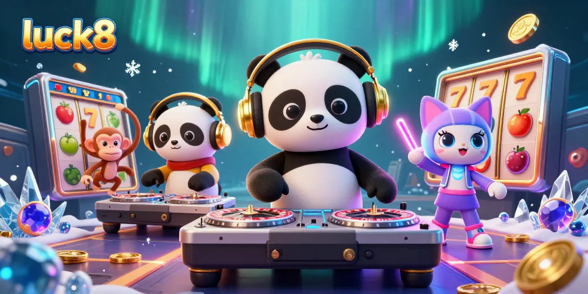 Play exciting slot games at luck8 with a DJ panda and vibrant casino characters coming alive.