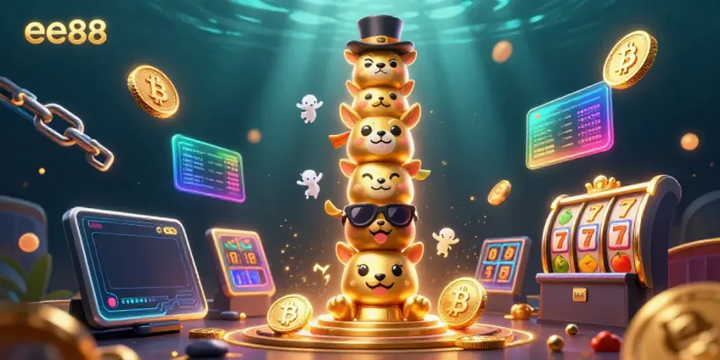 Experience the vibrant atmosphere of ee88 with dynamic casino elements and stunning digital art.