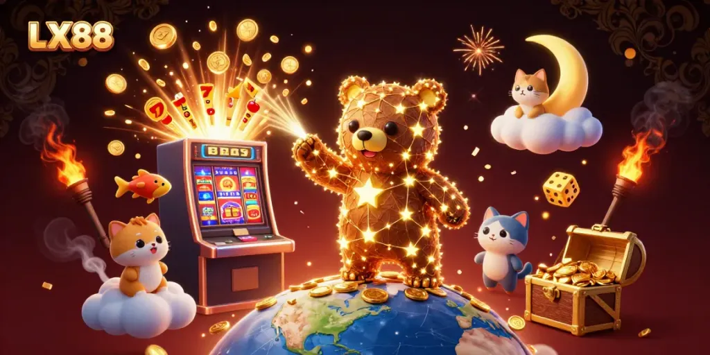 Experience LX88's vibrant casino world with lively characters, jackpots, and dazzling game elements.
