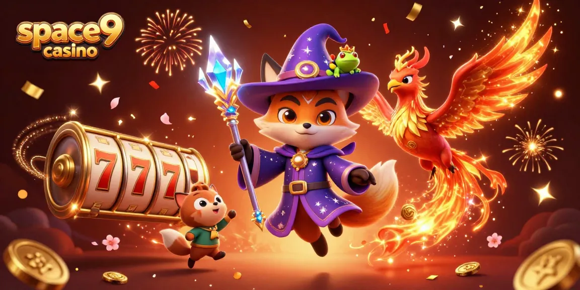 Engage with the dynamic gaming experience at space9 casino, featuring vibrant slot reels and mystical characters.