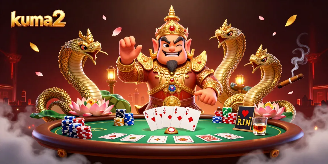 Experience the excitement of kum2 with vibrant poker elements and dynamic characters in a lively casino scene.