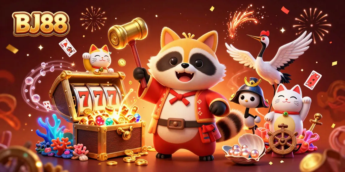 Experience the excitement of BJ88 with cheerful characters and vibrant casino elements.