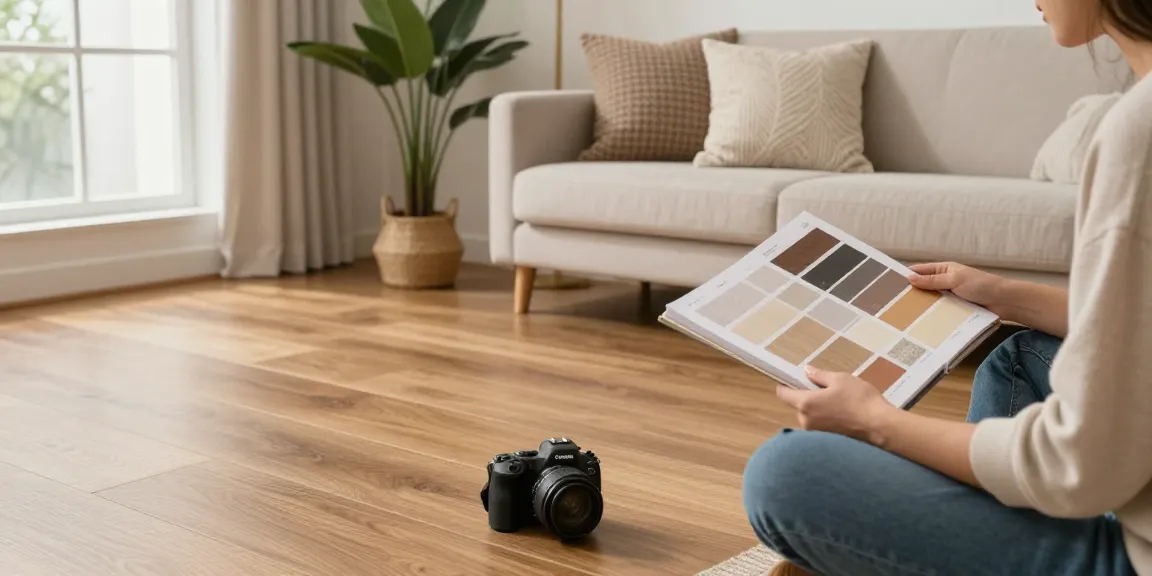 Choosing between laminate flooring and engineered wood in a stylish living room: laminate flooring buying guide UK.