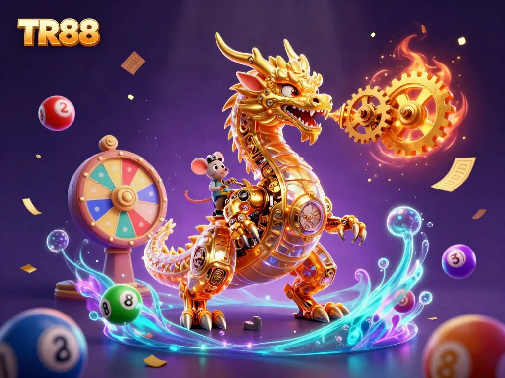 Experience the excitement of TR88 with a golden dragon and colorful lottery elements enriching your gaming adventure.