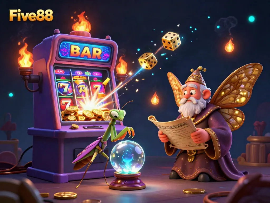 Experience thrilling moments at Five88 with a magical illustration of fortune tellers and a jackpot explosion.