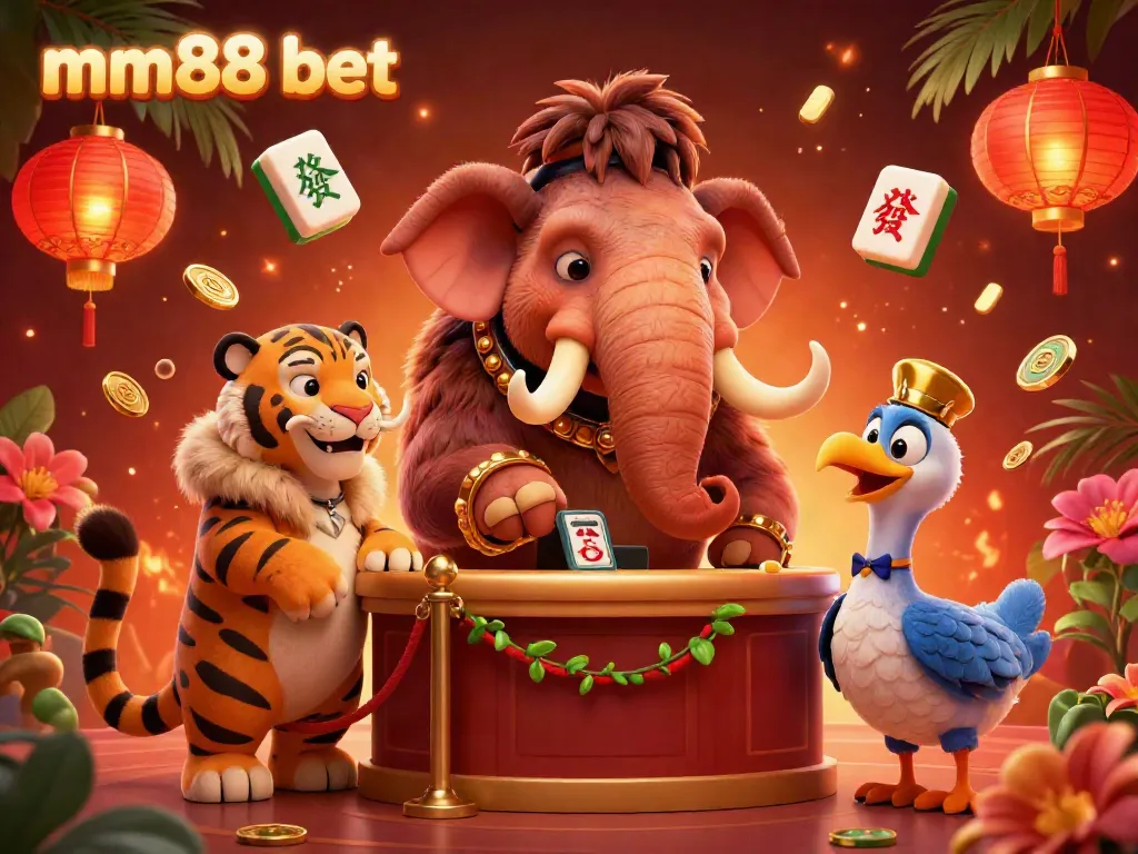 Engage with vibrant casino fun in mm88 bet featuring a woolly mammoth bouncer, a VIP saber-tooth tiger, and dynamic gaming elements.
