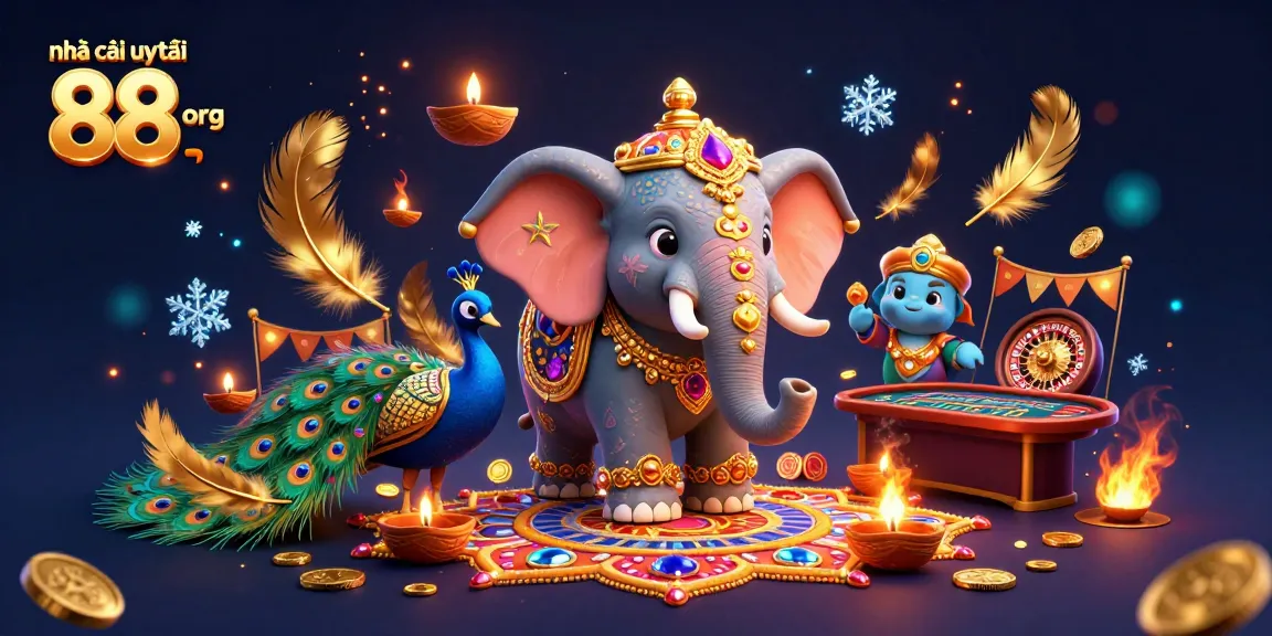 Enhance your experience at nhà cái uy tín 88 org with vibrant casino elements, featuring a unique Diwali-themed scene.