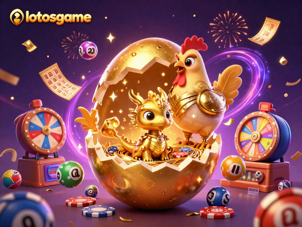 Experience thrilling casino adventure with lotosgame, featuring a golden dragon and vibrant lottery elements.
