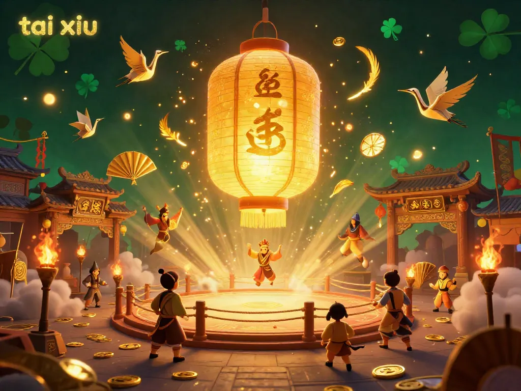 Experience tai xiu excitement with vibrant night market casino scene featuring golden lantern spirit.