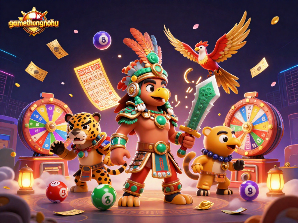 Experience the excitement of gamethuongnohu with vibrant lottery elements and dynamic characters.