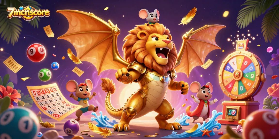Engage with thrilling gameplay at 7mcnscore, featuring a roaring chimera and lively lottery elements.