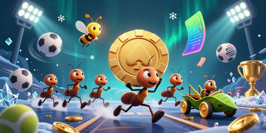 Experience the thrill of jambitoto as ants carry a giant chip through dynamic casino elements.