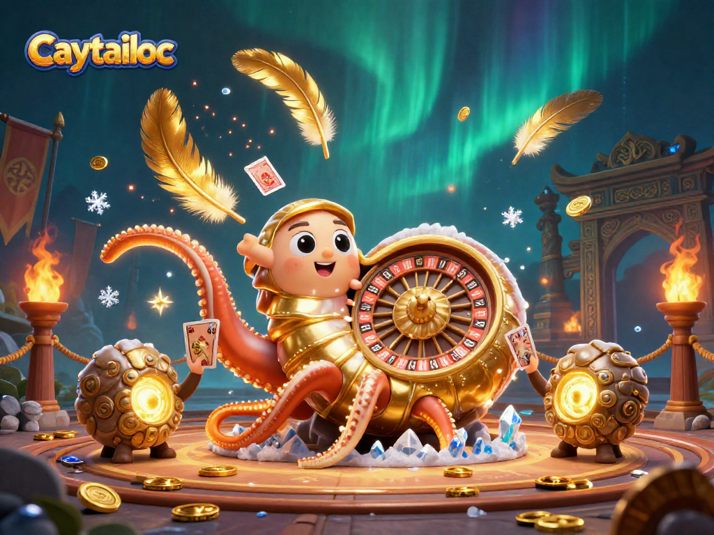 Experience the excitement of caytailoc with a vibrant 3D illustrated jackpot scene featuring unique casino elements.