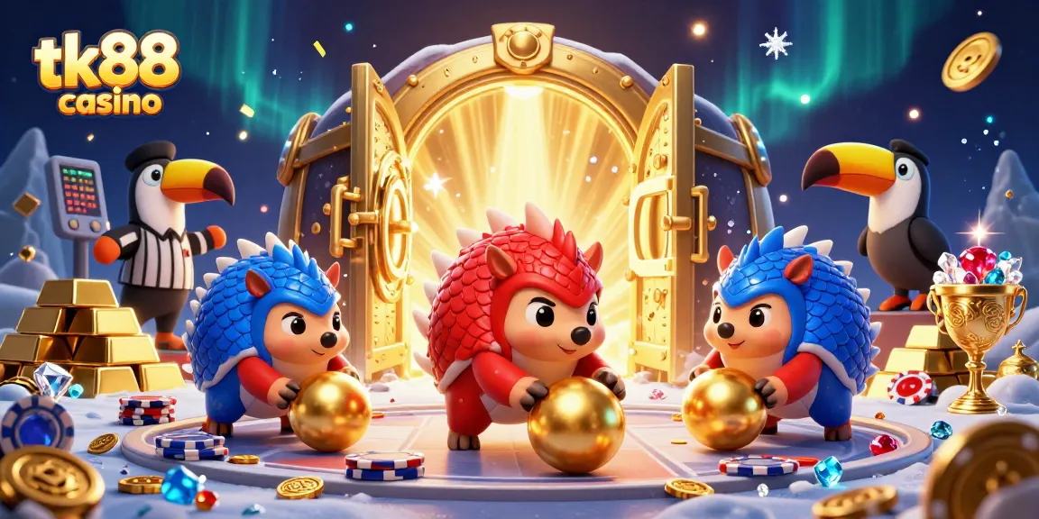 Engage with tk88 casino's vibrant gaming scene featuring animated pangolins and dazzling treasures.