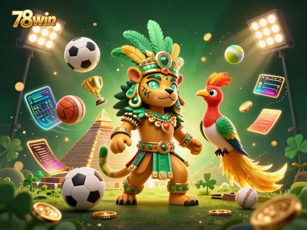 Experience thrilling dynamics with 78win as a Mayan priest orchestrates vibrant betting action amidst dazzling casino elements.