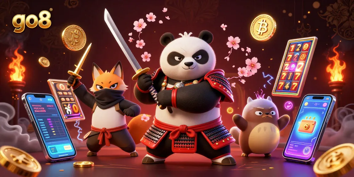 Spin the reels with go8’s vibrant casino characters amidst glittering coins and rich visuals.