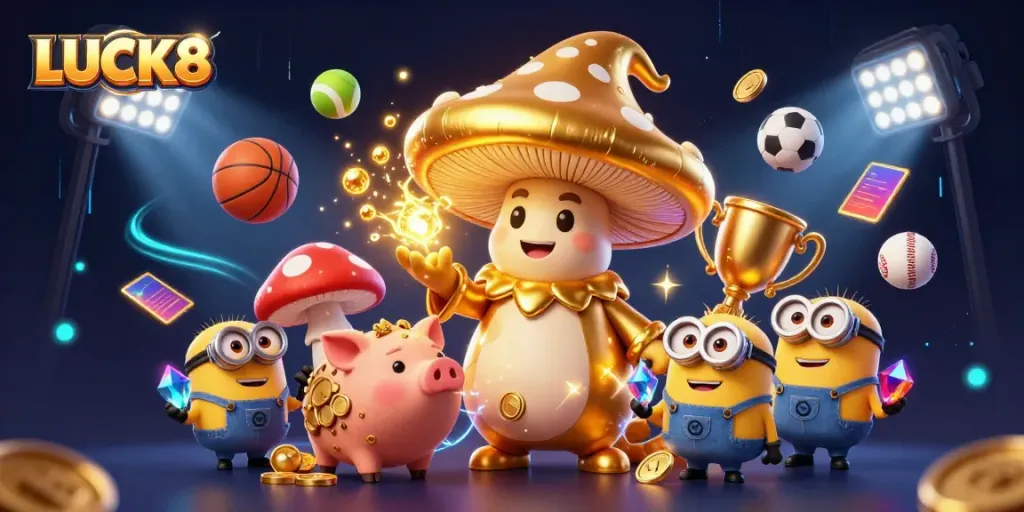 Engage with LUCK8's exciting gaming environment featuring vibrant characters and thrilling sports elements.