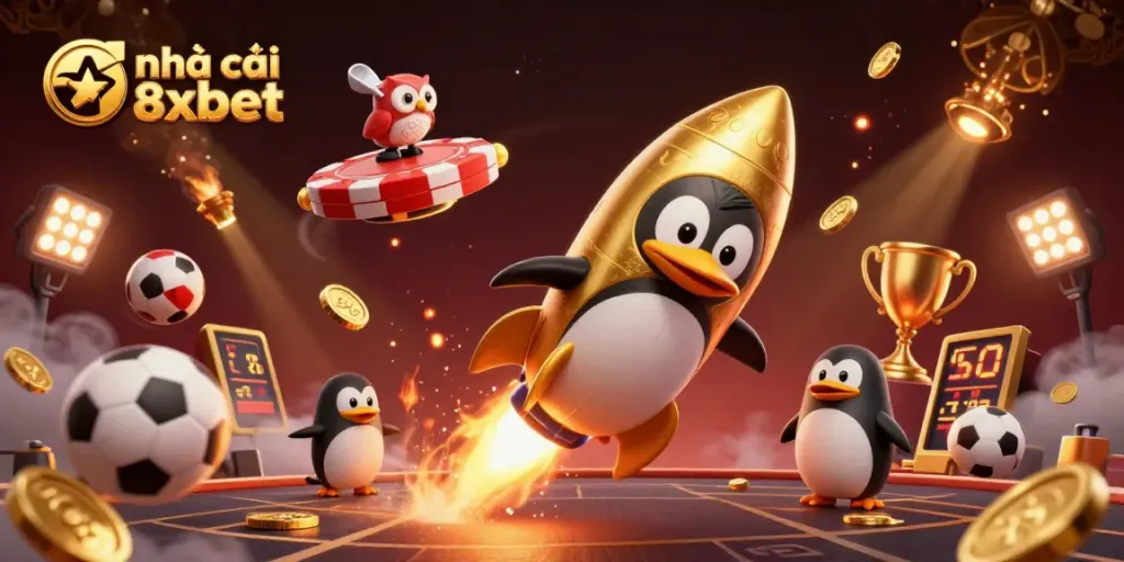 Engage with nhà cái 8xbet capturing thrill of casino adventures in vibrant 3D illustration.