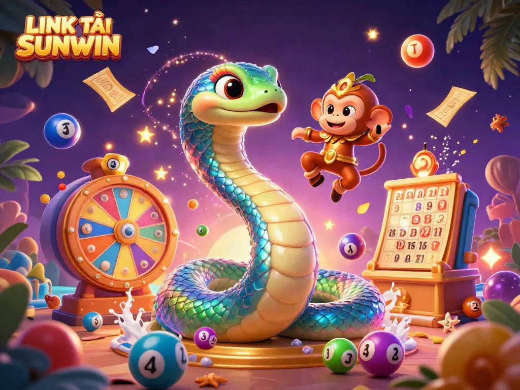 Experience the excitement of LINK TẢI SUNWIN with a colorful, vibrant gaming scene featuring dynamic elements.