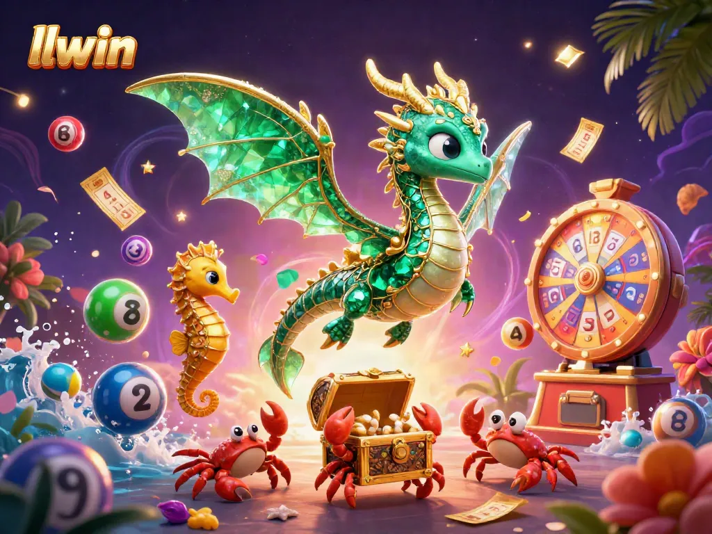 llwin offers an exciting lottery experience with a dynamic illustration showcasing colorful lottery balls and vibrant prize themes.