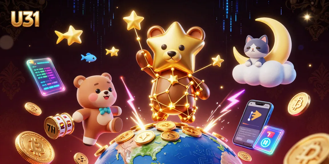 Play exciting games and win coins at U31 with dynamic 3D animated casino elements showcasing vibrant graphics.