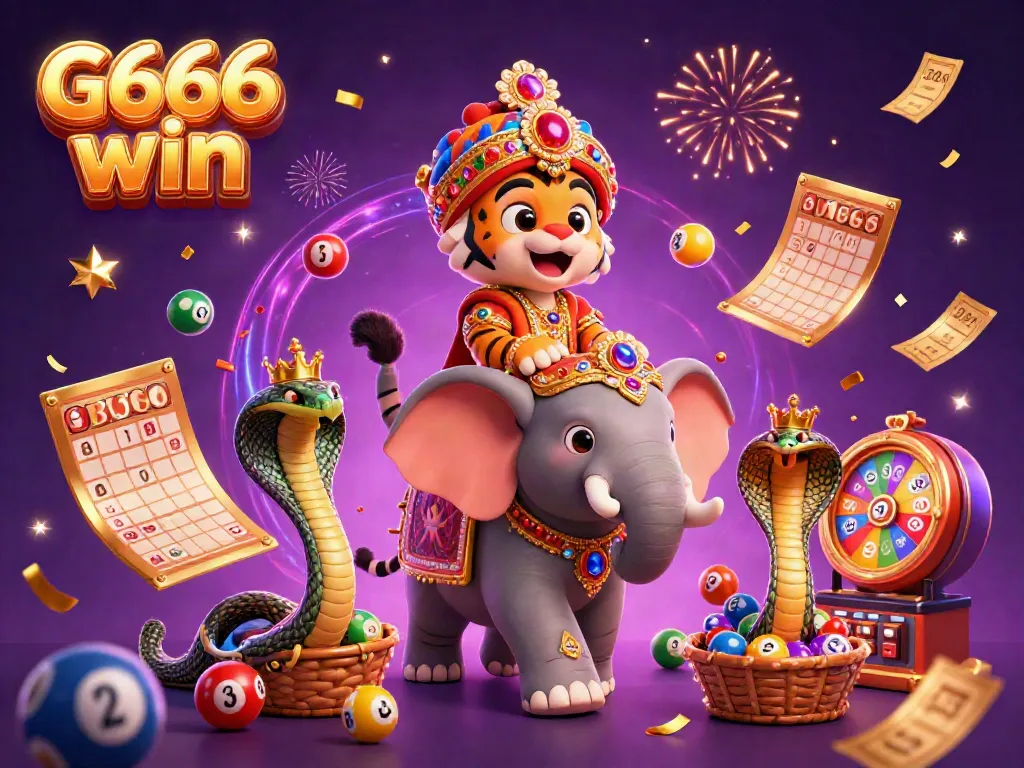 Experience the thrill of G666 win with vibrant gaming elements featuring a tiger, elephant, and cobra.