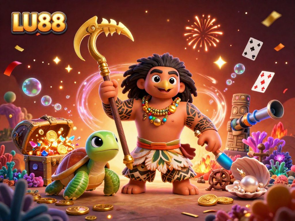 Experience LU88's thrilling underwater adventure with a demigod and turtle, diving for treasures!