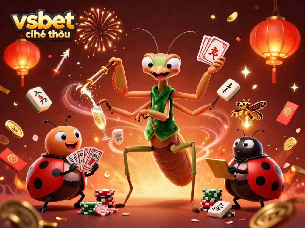 Engage with vsbet chính thức through thrilling online casino illustrations featuring vibrant characters and festive elements.