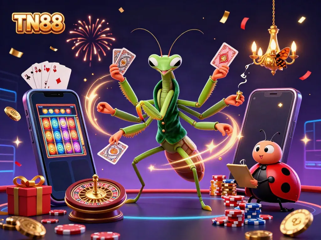 Engage in thrilling casino fun with TN88 at a lively gambling table, showcasing vibrant characters.