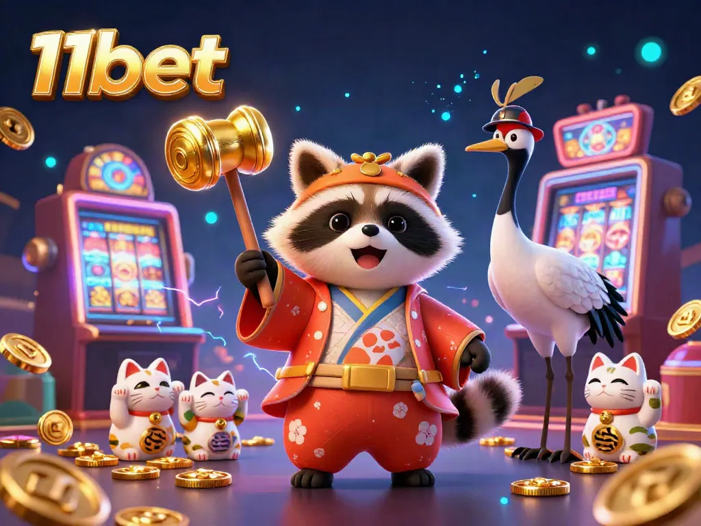 Experience the excitement of 11bet with festive characters in a vibrant casino setting.