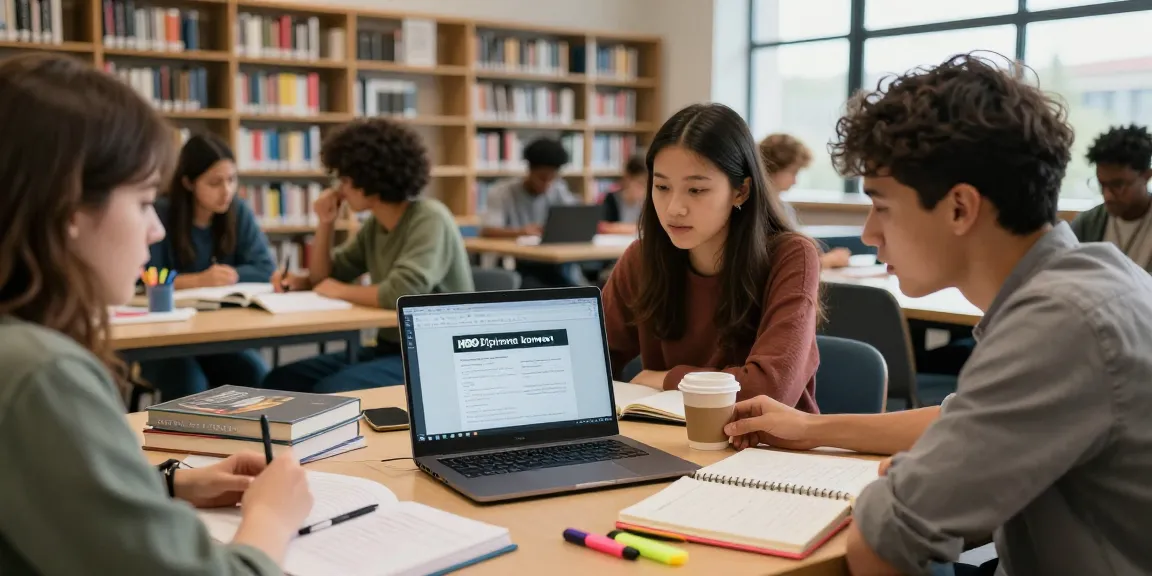HBO Diploma kopen informatie en studerende studenten in de bibliotheek.