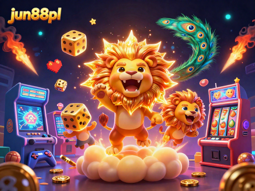 Experience the thrill of jun88pl with a colorful 3D illustration showcasing vibrant casino and gaming elements.