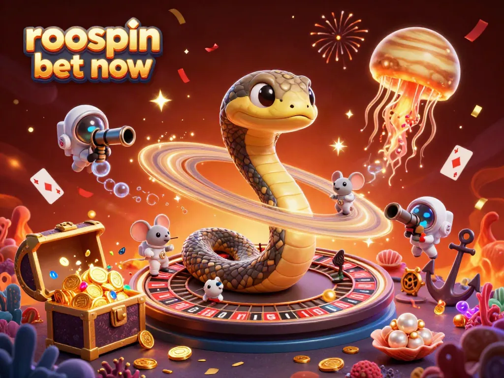 Experience the thrill of roospin bet now with vibrant casino-themed 3D scene for players.